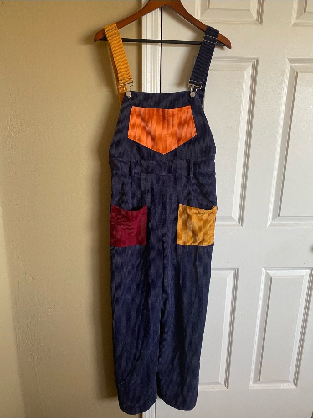 CIDER Colorblock Corduroy Overalls L Baggy Wide Leg 70s Boho Retro